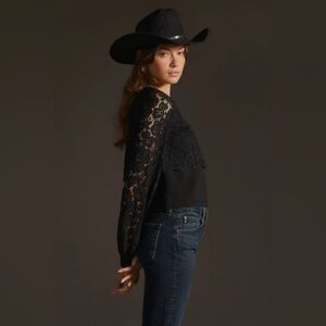 Maeve By Anthropologie Lace Sweatshirt in Black - Size L